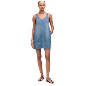 Madewell Denim Pinafore Dress Blue Wash Sleeveless Side Zip Pockets Size L